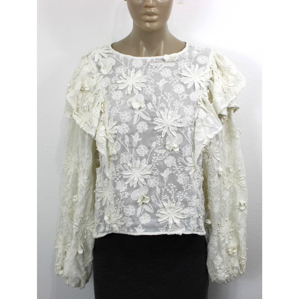 House Of Harlow 1960 Embroidered Boho Blouse Ivory Peasant Bohemian Size L